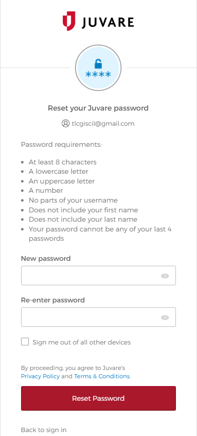 new password screen